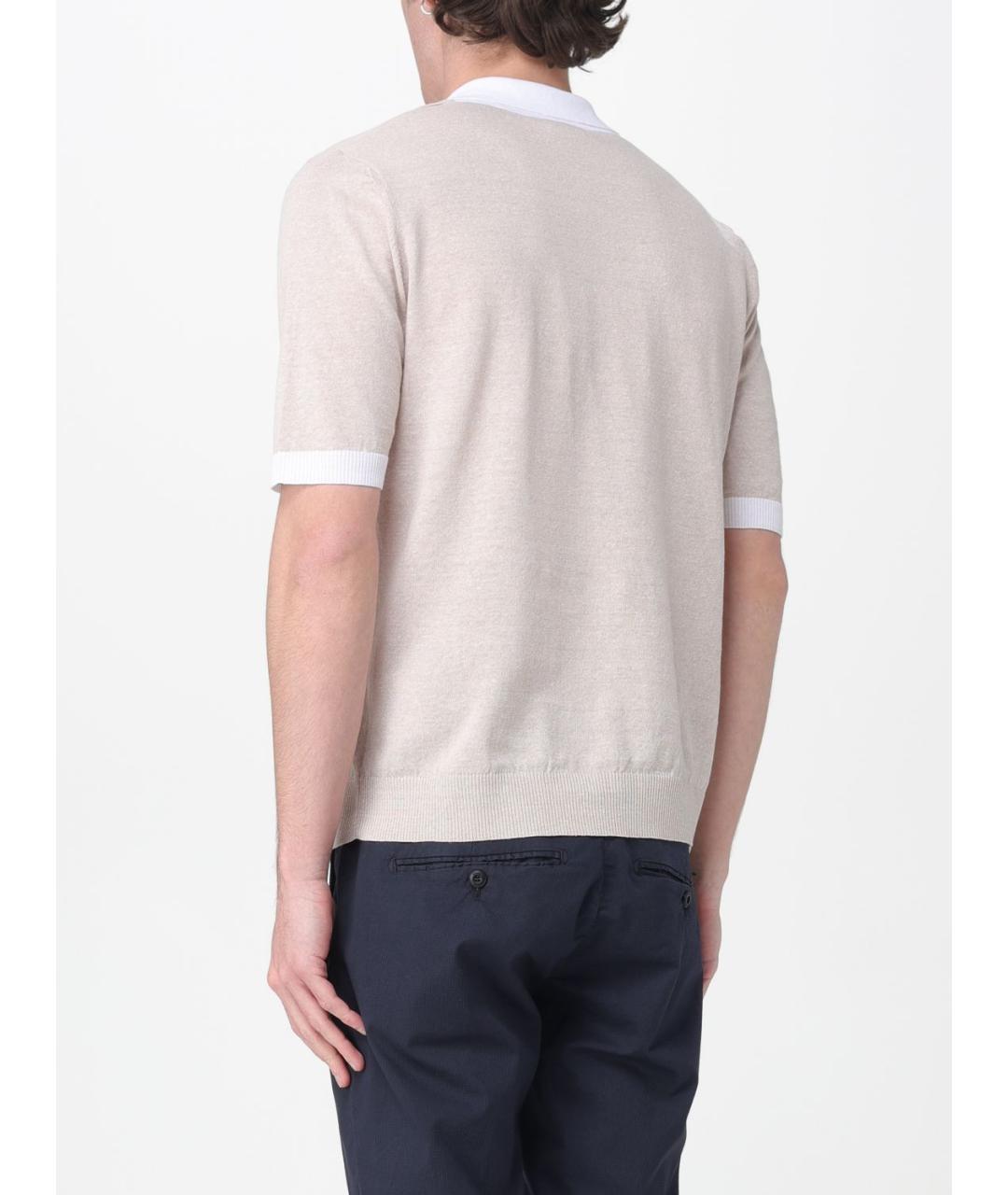 ELEVENTY Бежевое хлопко-леновое поло с коротким рукавом, фото 2