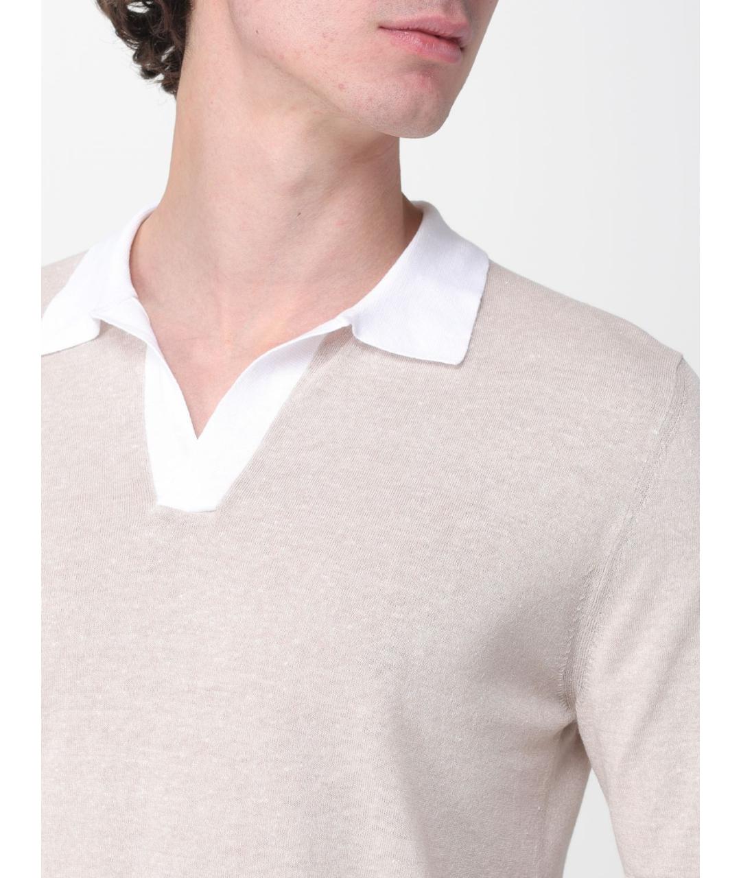 ELEVENTY Бежевое хлопко-леновое поло с коротким рукавом, фото 3