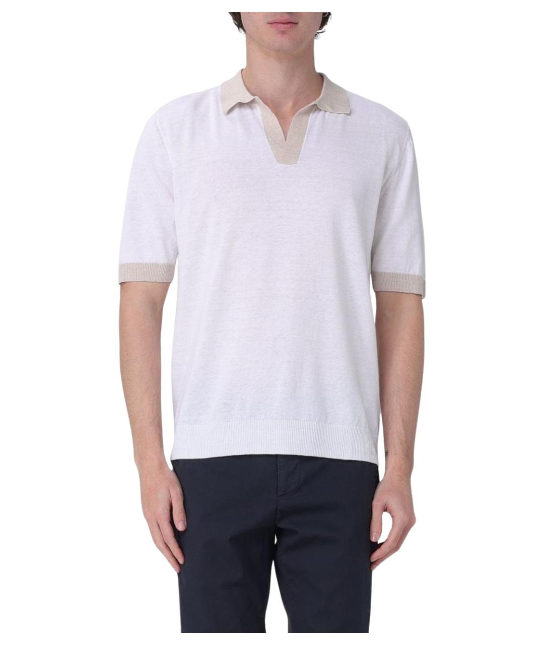 ELEVENTY Белое хлопко-леновое поло с коротким рукавом, фото 1