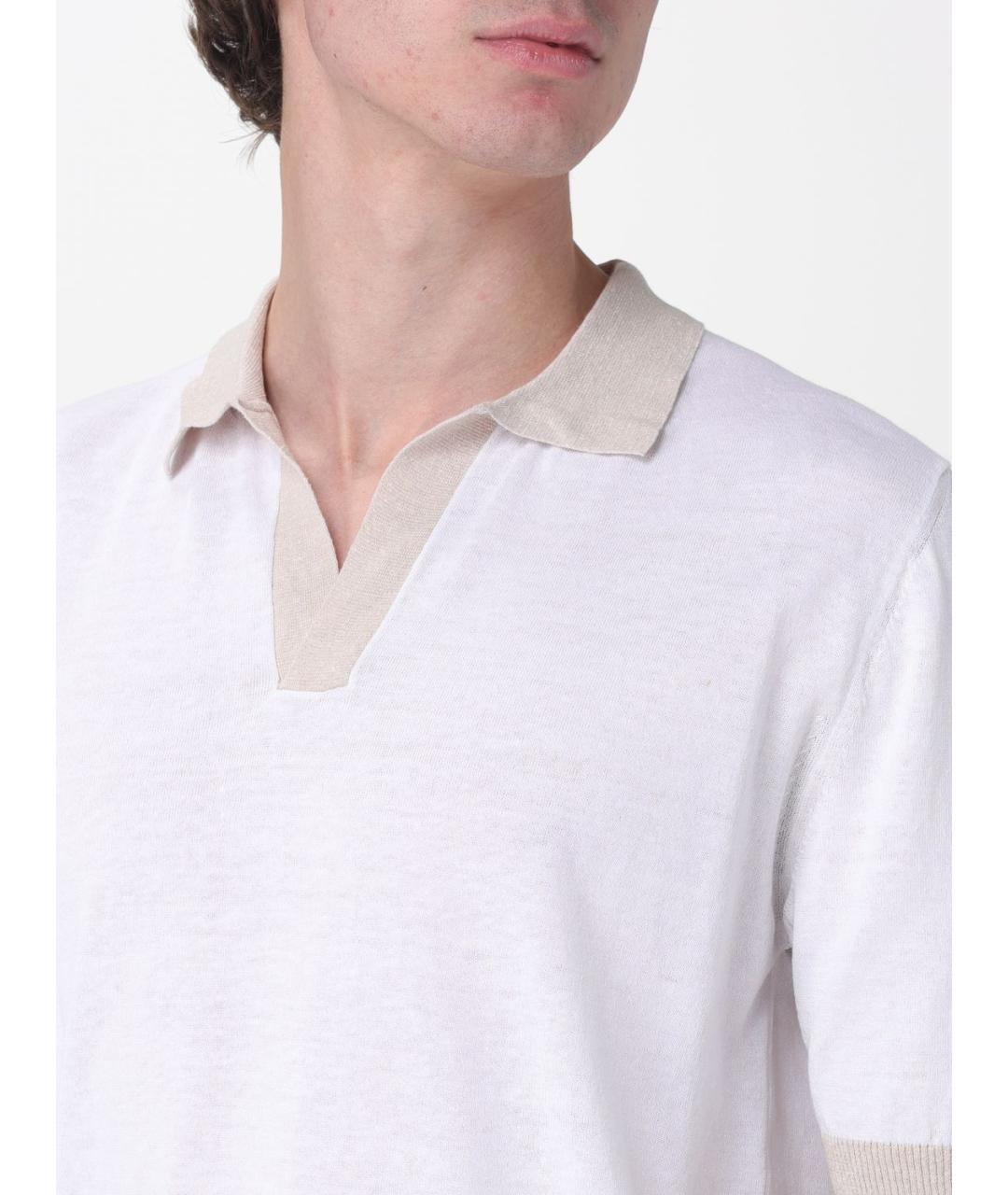 ELEVENTY Белое хлопко-леновое поло с коротким рукавом, фото 3