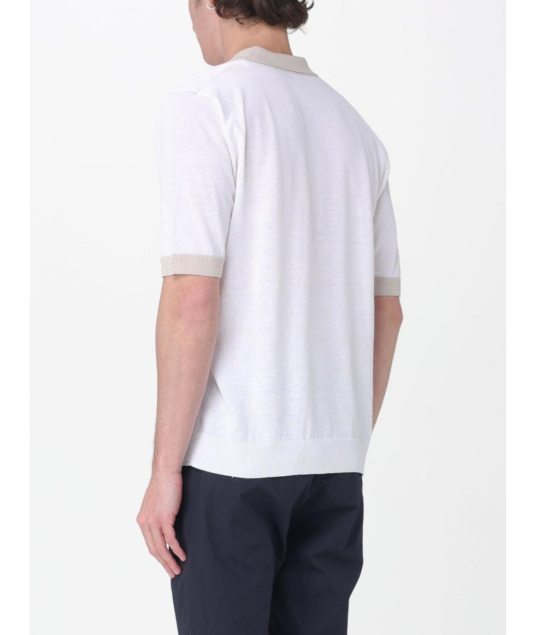 ELEVENTY Белое хлопко-леновое поло с коротким рукавом, фото 2