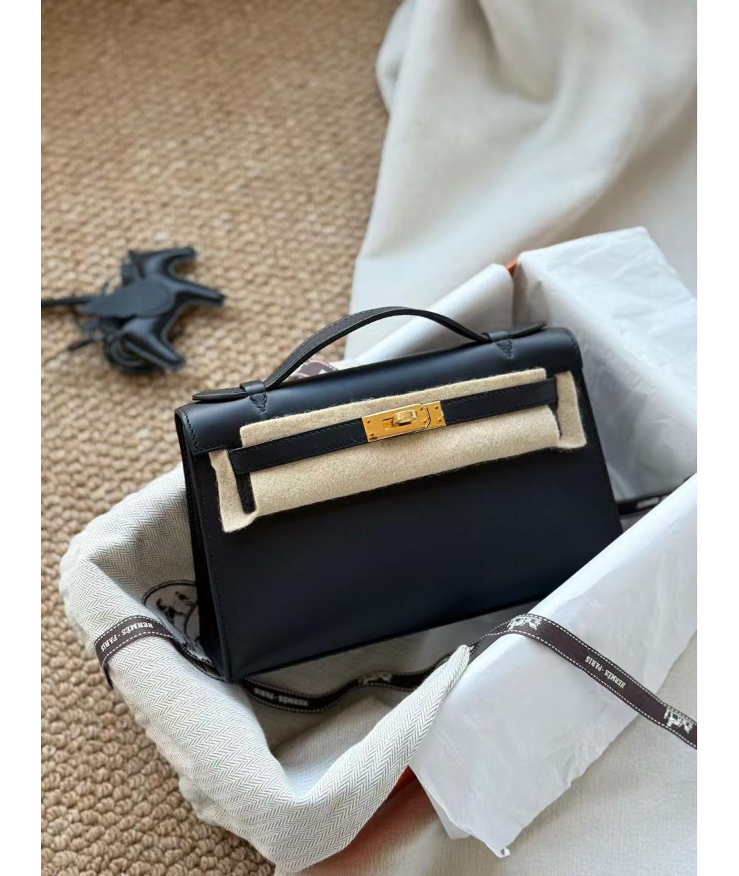 HERMES Черная кожаная сумка тоут, фото 2