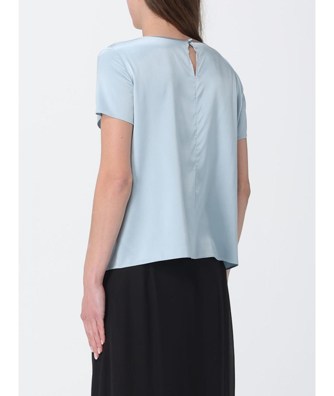 EMPORIO ARMANI Голубая шелковая футболка, фото 2