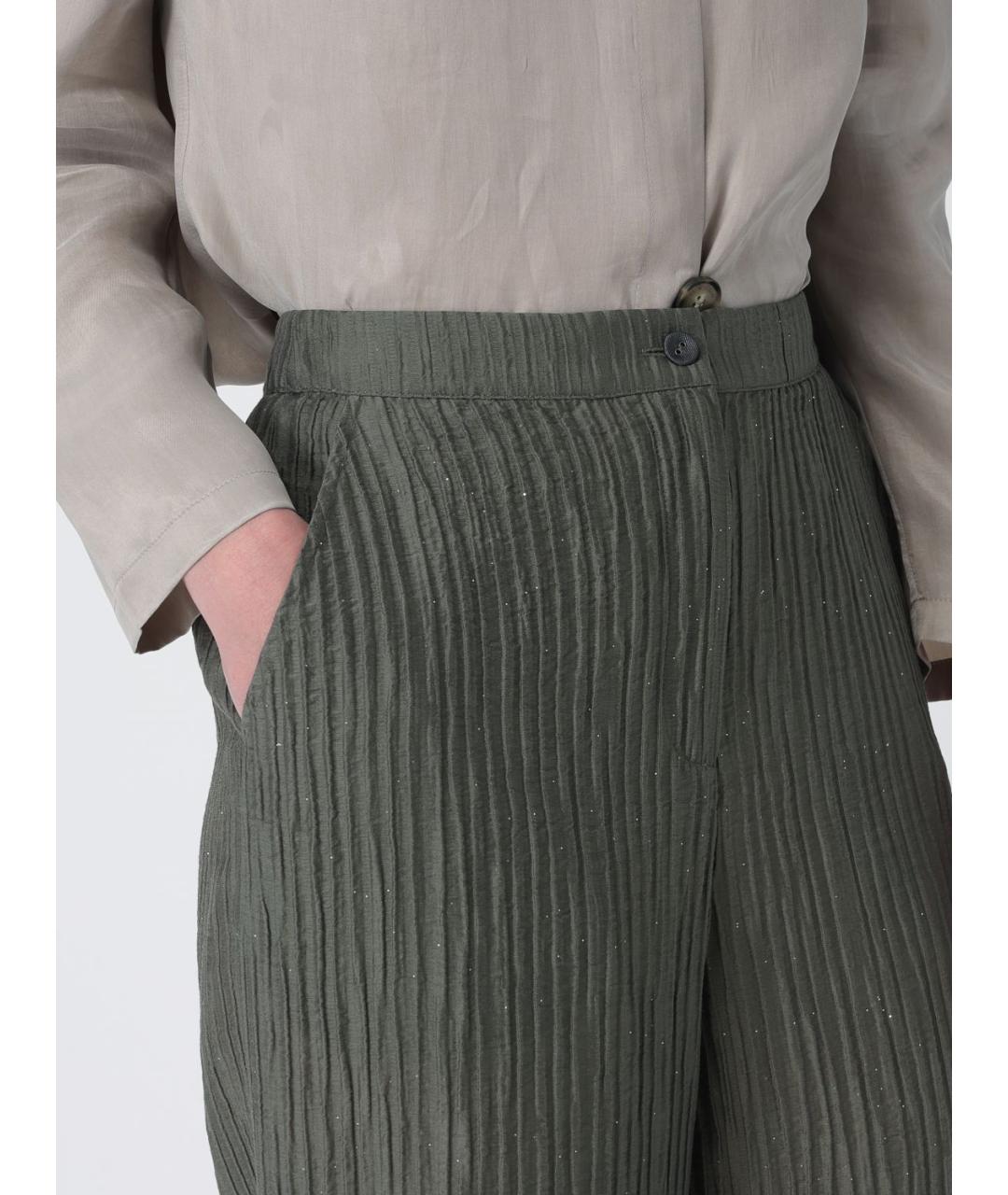 EMPORIO ARMANI Хаки полиамидовые прямые брюки, фото 4