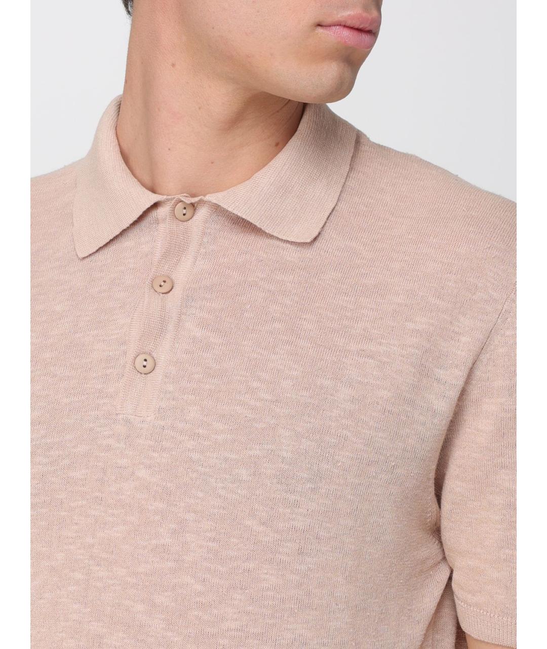 BLAUER Бежевое хлопко-леновое поло с коротким рукавом, фото 3