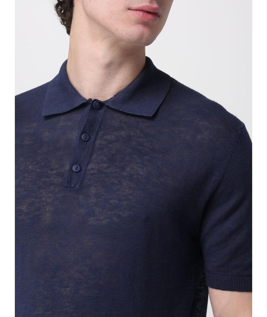 BLAUER Синее хлопко-леновое поло с коротким рукавом, фото 3