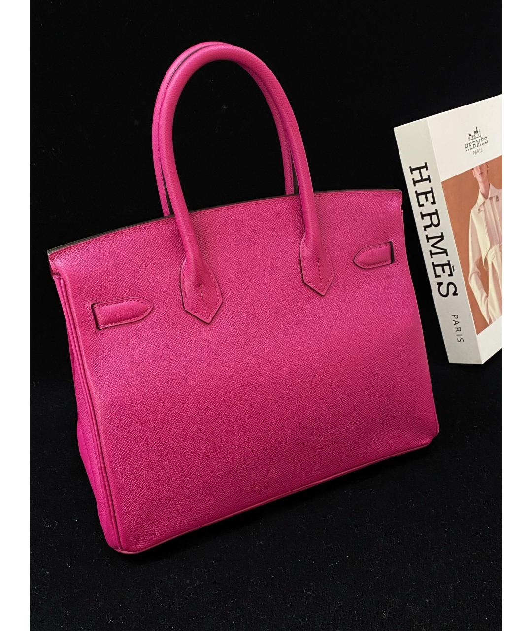 HERMES Розовая кожаная сумка с короткими ручками, фото 3