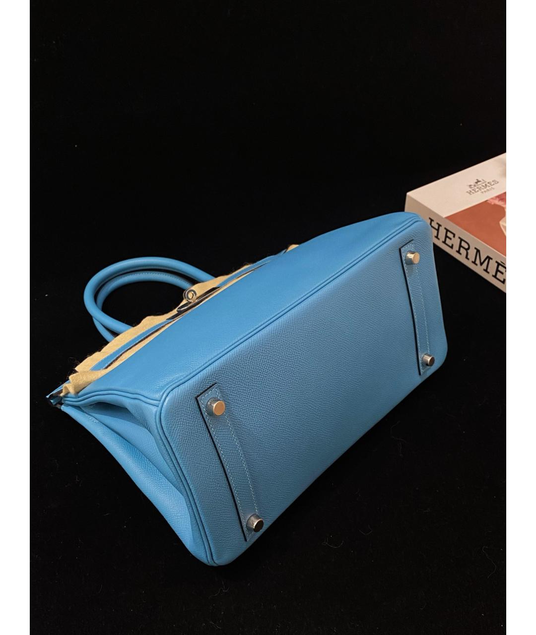 HERMES Синяя кожаная сумка с короткими ручками, фото 5
