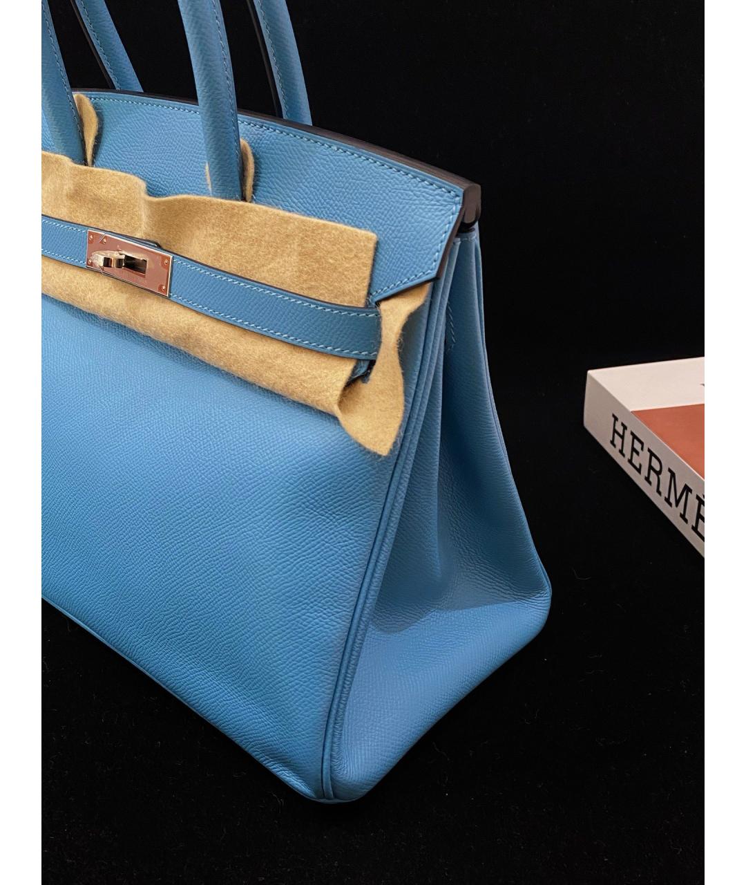HERMES Синяя кожаная сумка с короткими ручками, фото 6