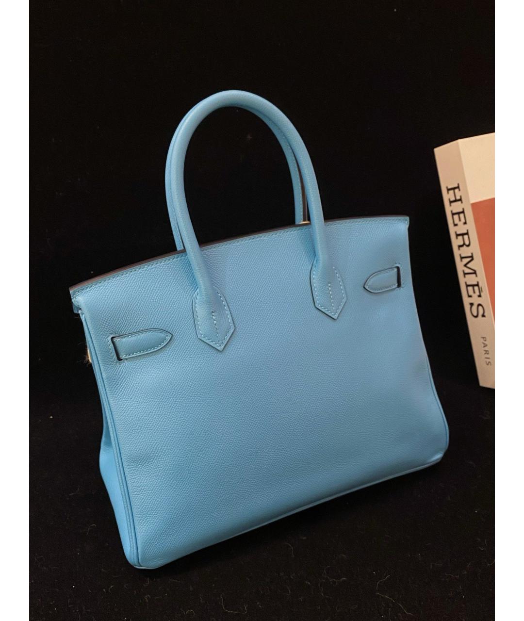 HERMES Синяя кожаная сумка с короткими ручками, фото 3