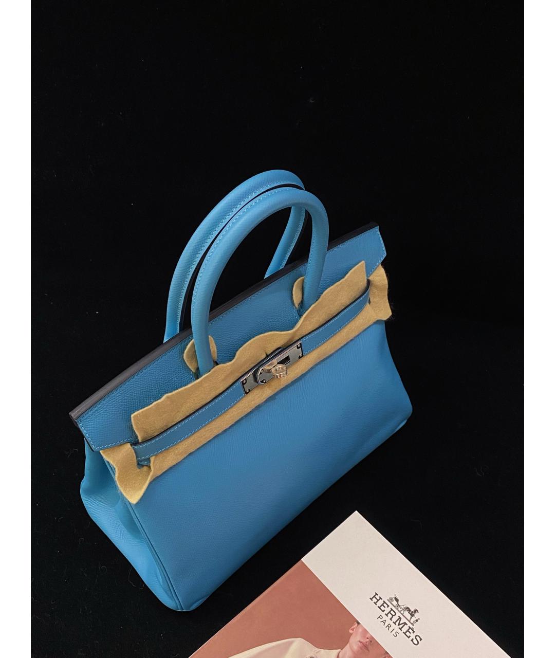 HERMES Синяя кожаная сумка с короткими ручками, фото 4