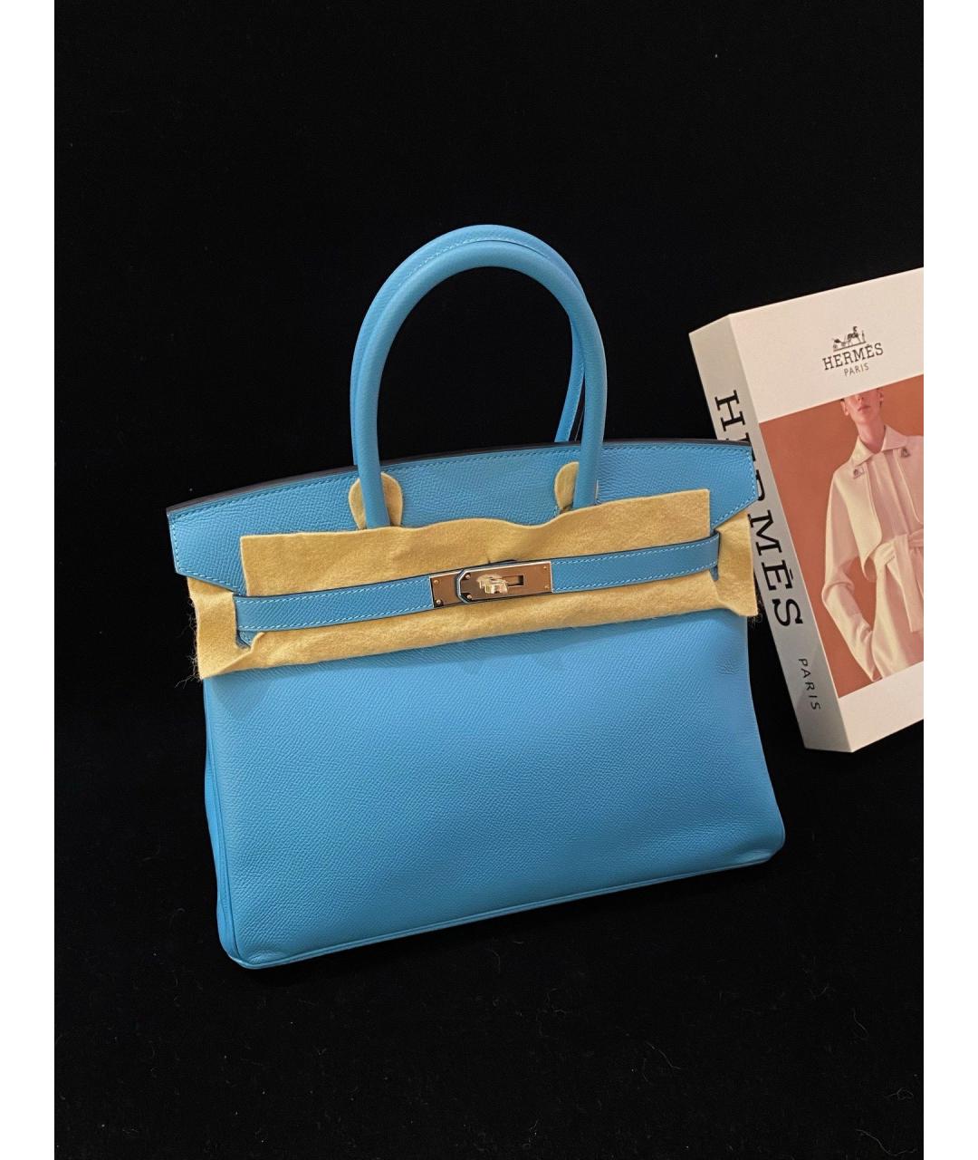 HERMES Синяя кожаная сумка с короткими ручками, фото 7