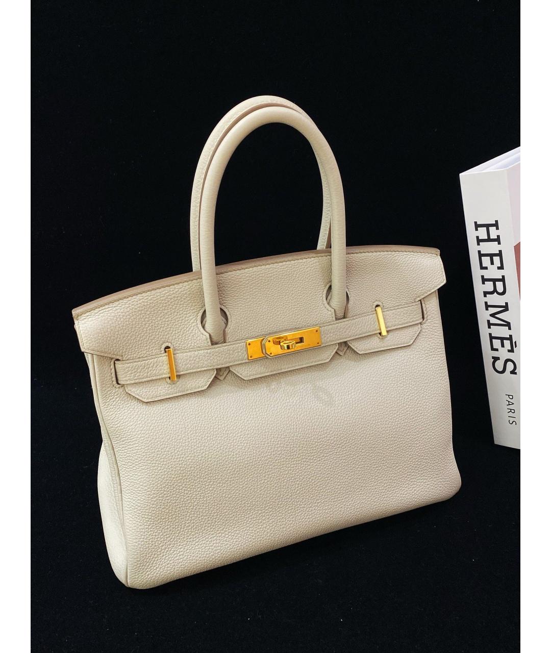HERMES Белая кожаная сумка с короткими ручками, фото 7