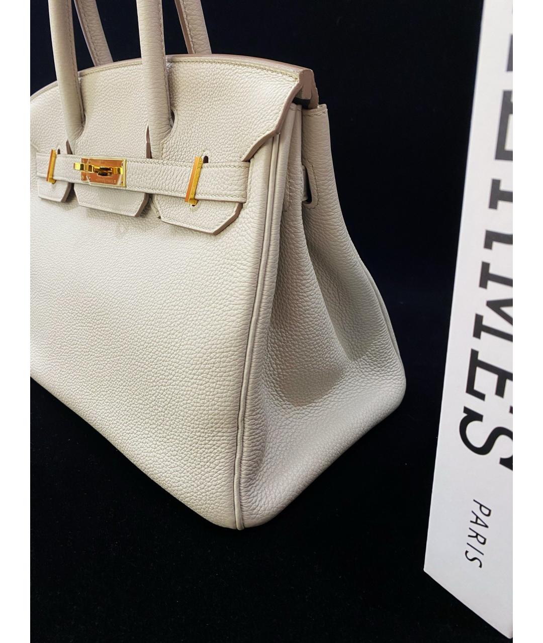 HERMES Белая кожаная сумка с короткими ручками, фото 6