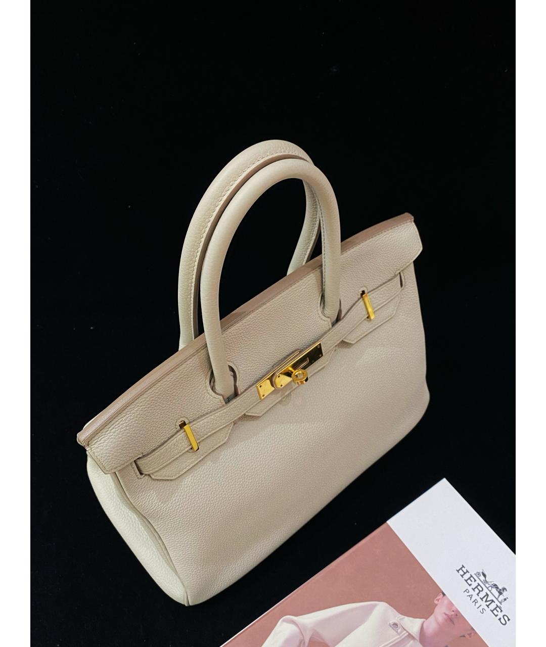 HERMES Белая кожаная сумка с короткими ручками, фото 4
