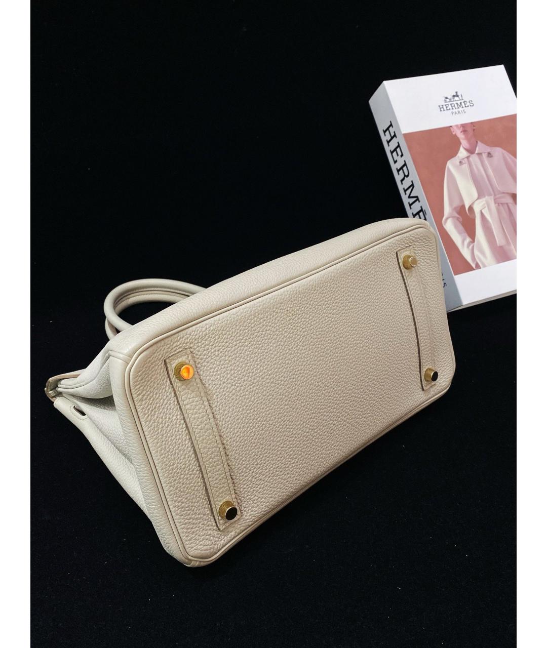 HERMES Белая кожаная сумка с короткими ручками, фото 5