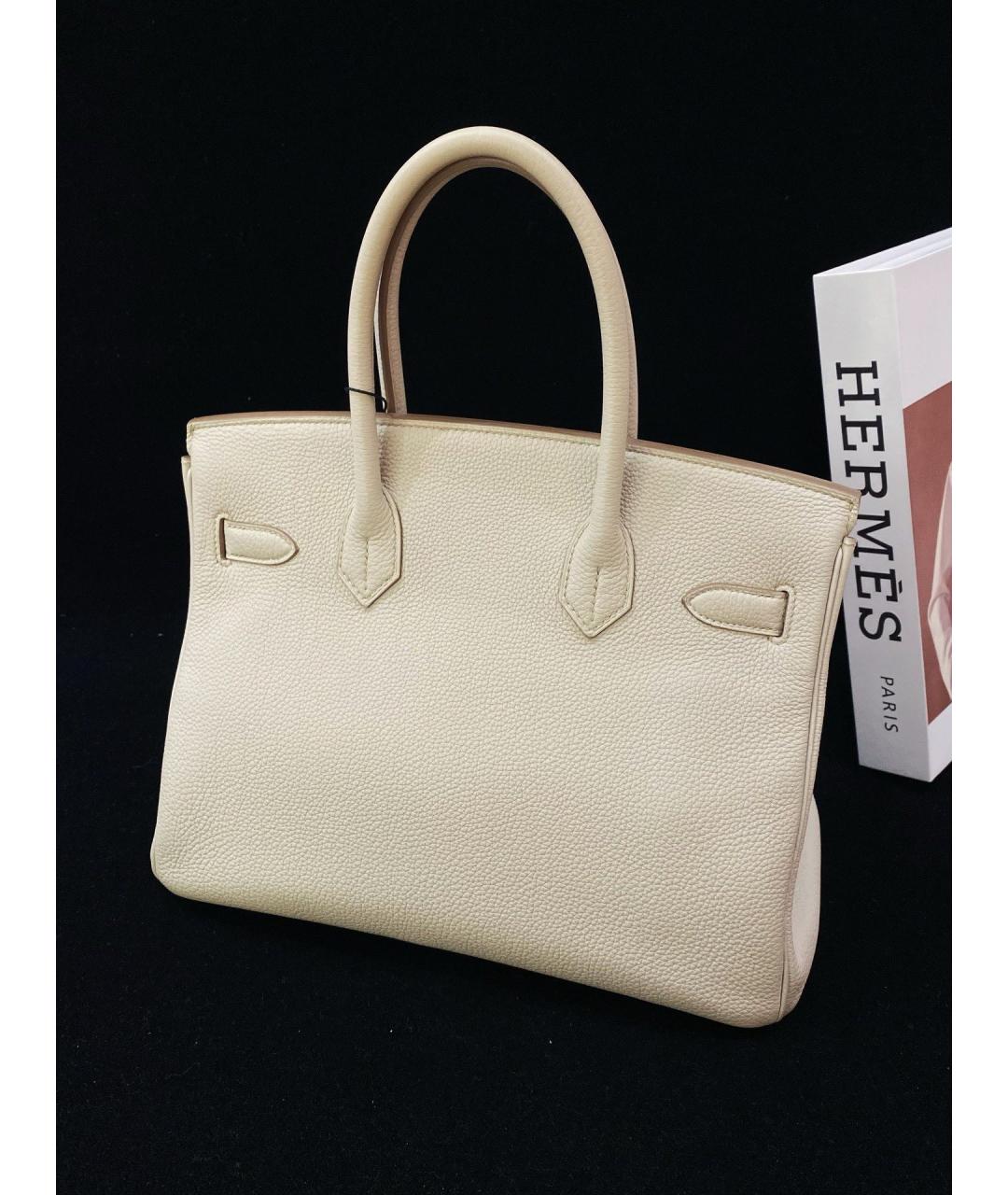 HERMES Белая кожаная сумка с короткими ручками, фото 3