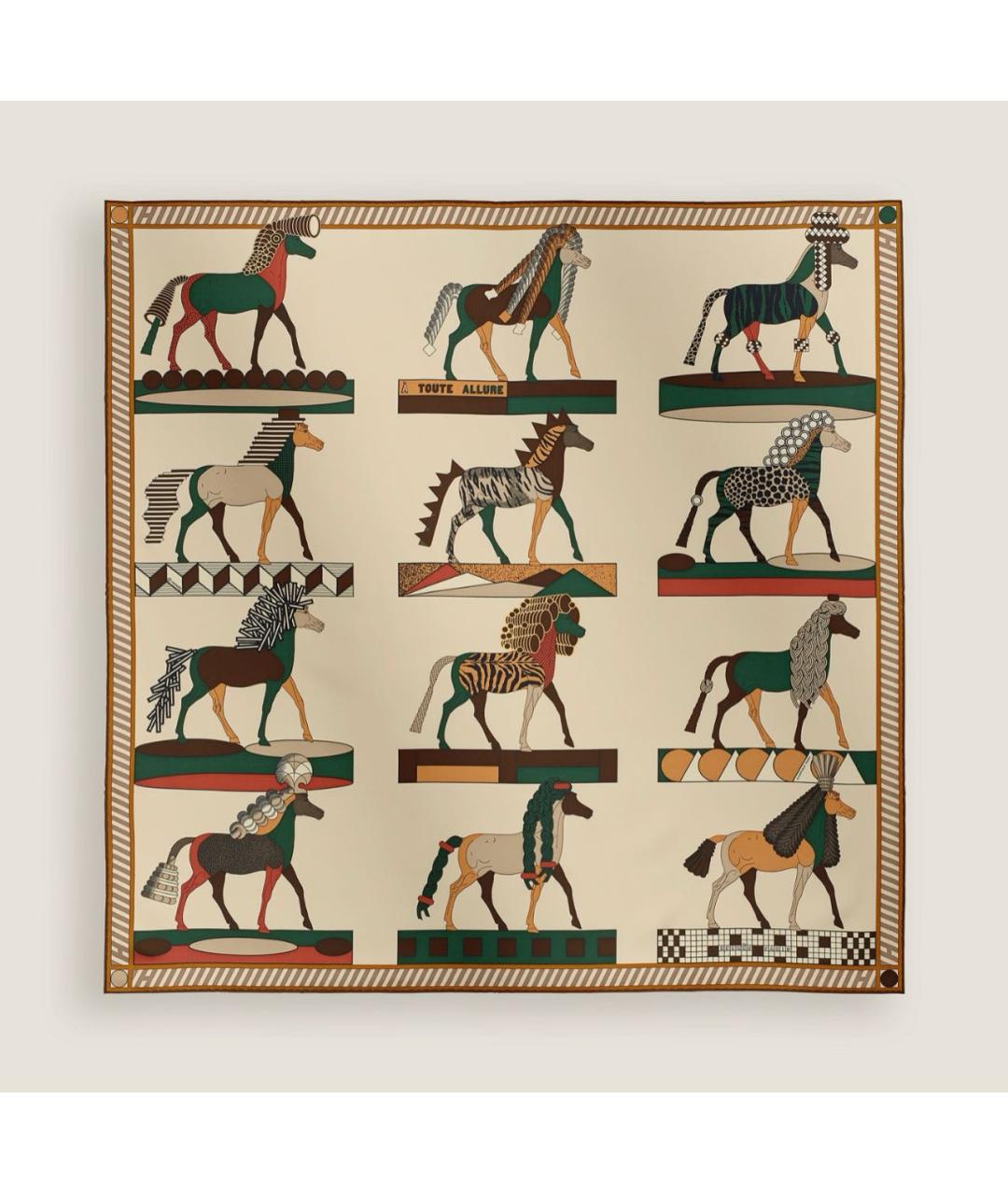 HERMES Бежевый шелковый платок, фото 6