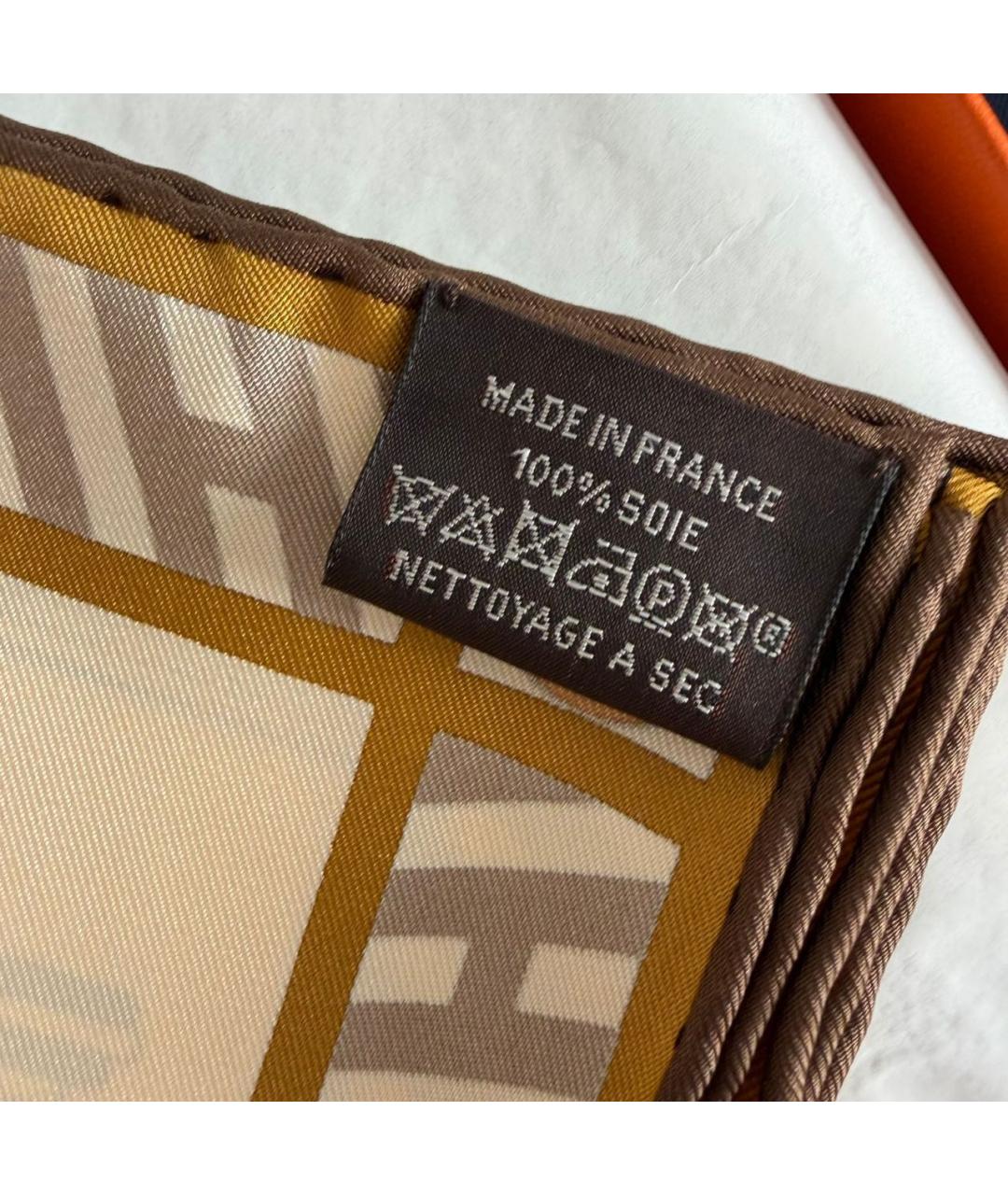HERMES Бежевый шелковый платок, фото 5