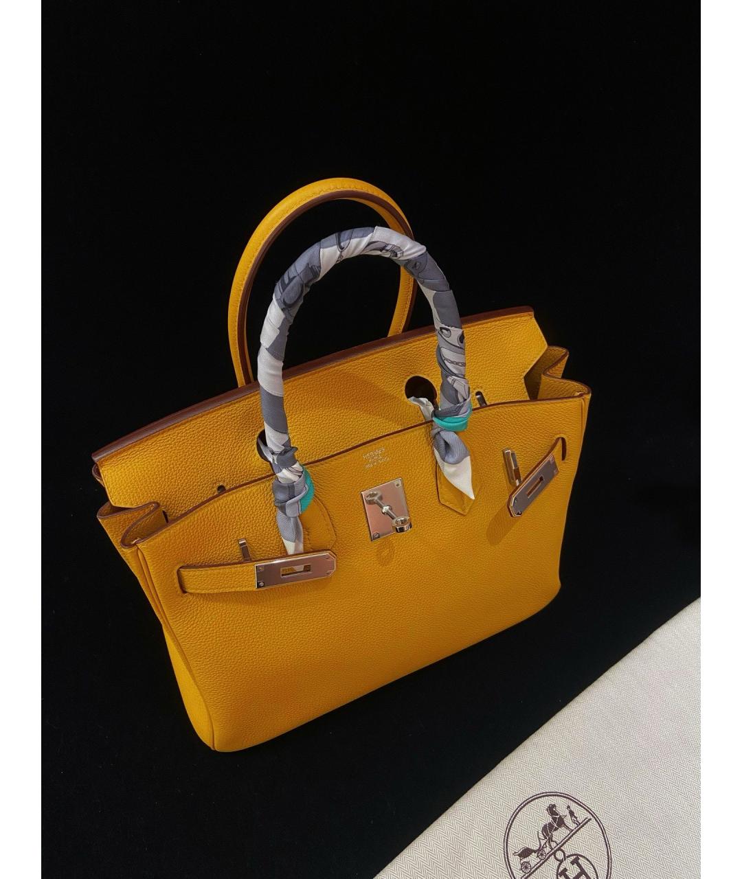 HERMES Желтая кожаная сумка тоут, фото 2