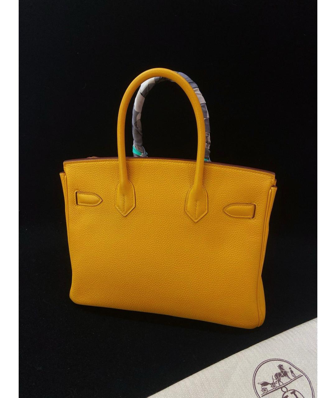 HERMES Желтая кожаная сумка тоут, фото 3