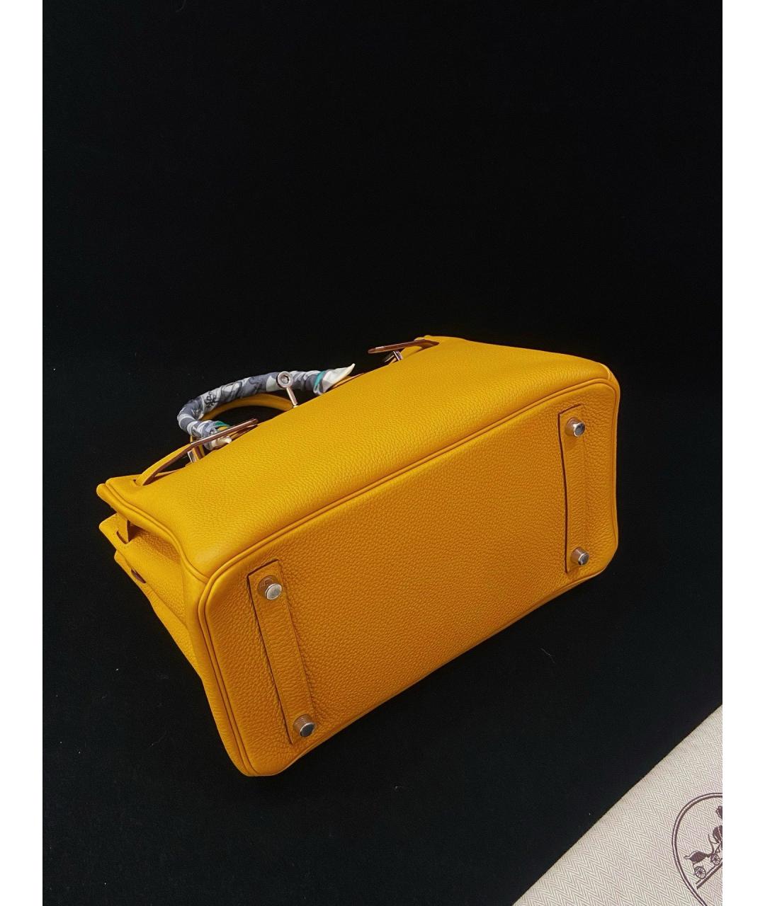 HERMES Желтая кожаная сумка тоут, фото 6