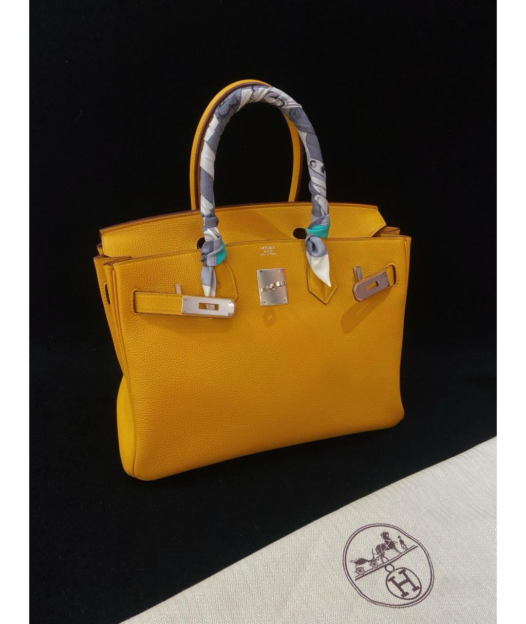 HERMES Желтая кожаная сумка тоут, фото 9