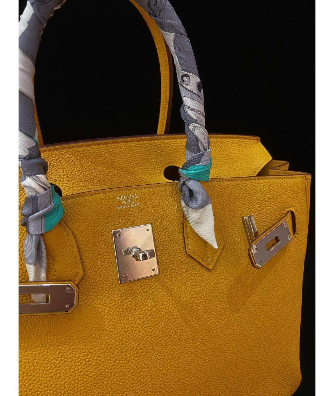 HERMES Желтая кожаная сумка тоут, фото 4