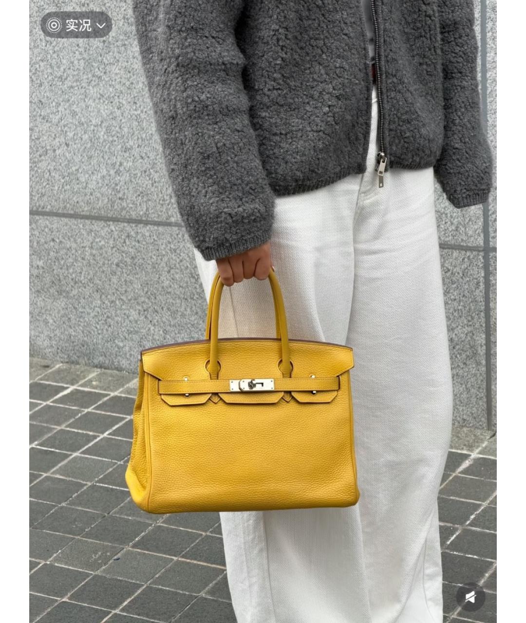 HERMES Желтая кожаная сумка тоут, фото 7