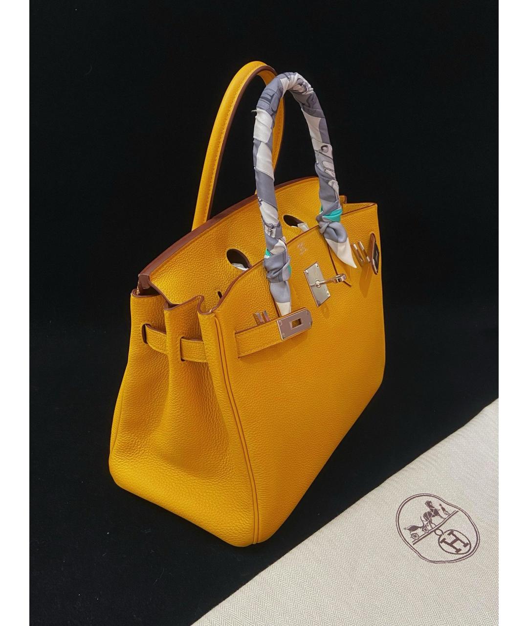 HERMES Желтая кожаная сумка тоут, фото 5