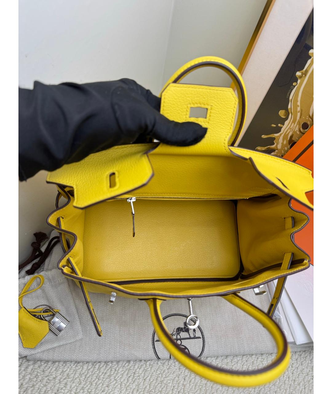 HERMES Желтая кожаная сумка тоут, фото 6