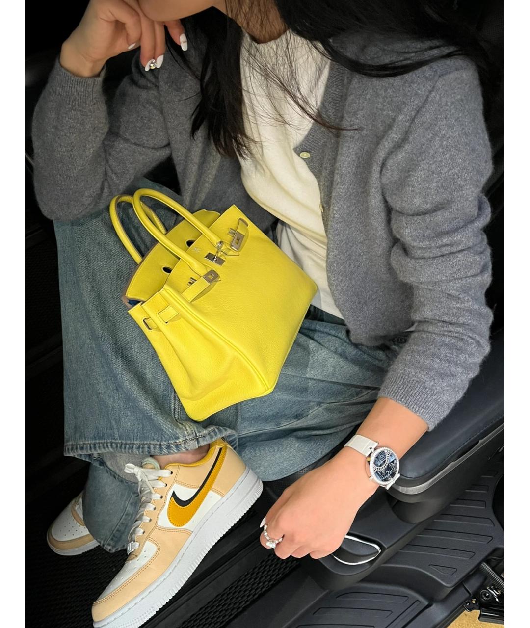 HERMES Желтая кожаная сумка тоут, фото 7