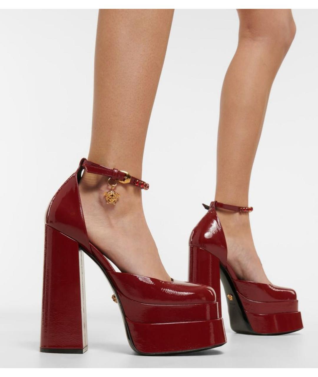 VERSACE Бордовые кожаные туфли, фото 3