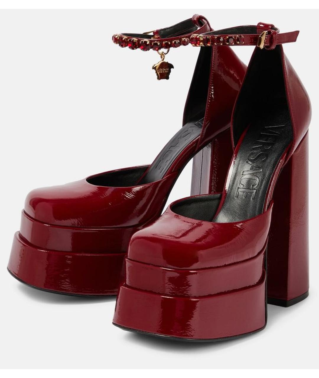 VERSACE Бордовые кожаные туфли, фото 2