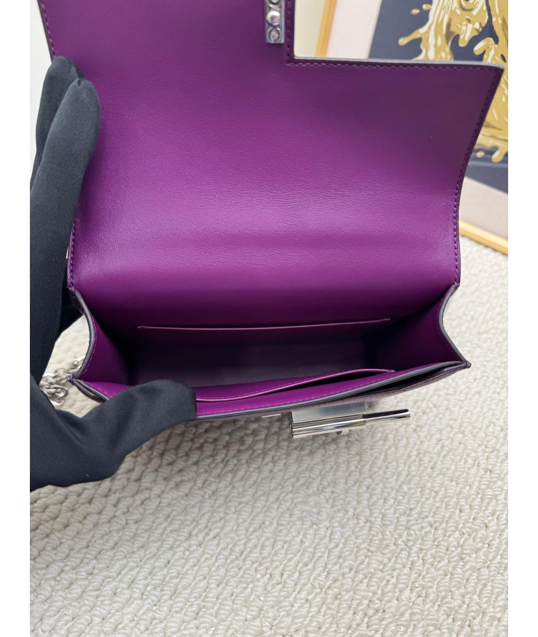 HERMES Фиолетовая кожаная сумка через плечо, фото 7