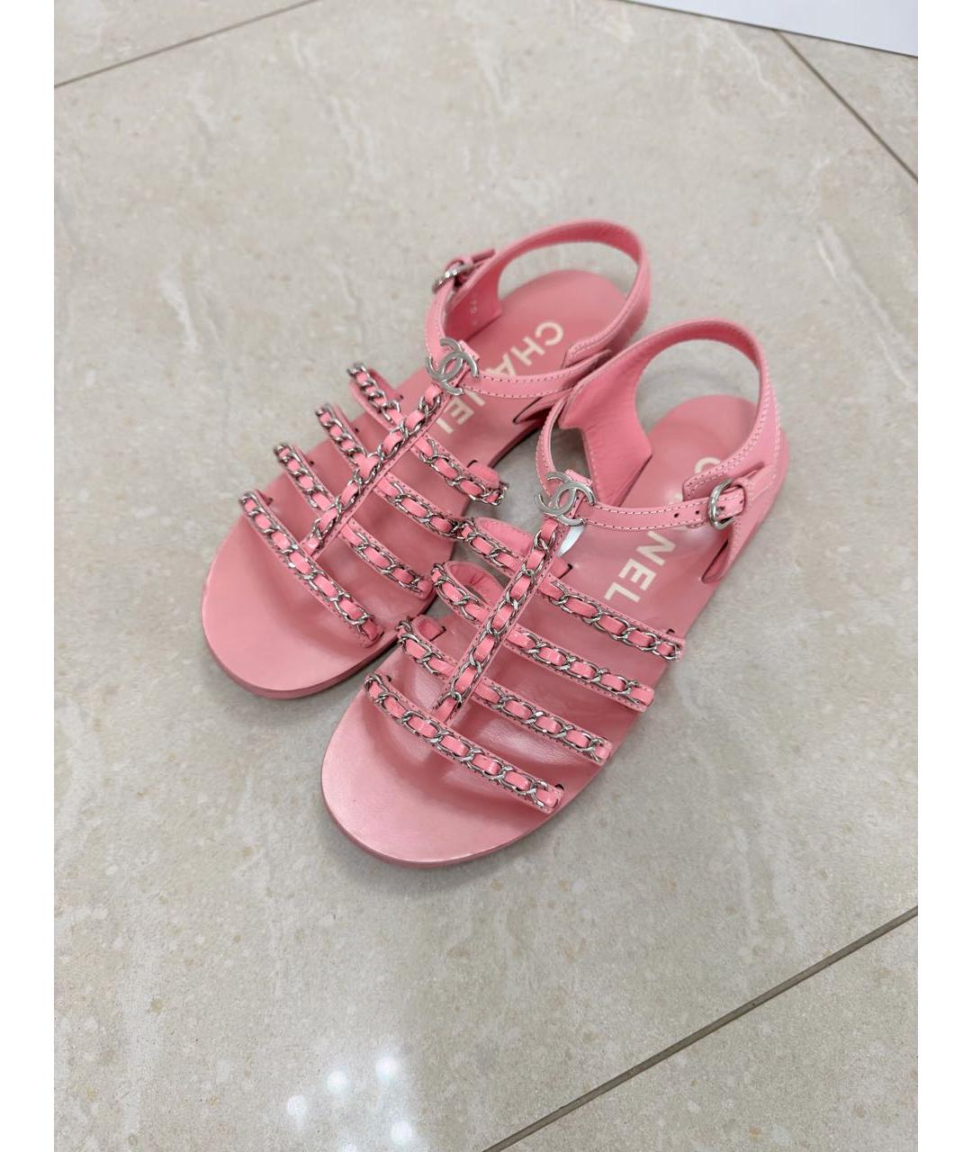CHANEL Розовые кожаные сандалии, фото 5