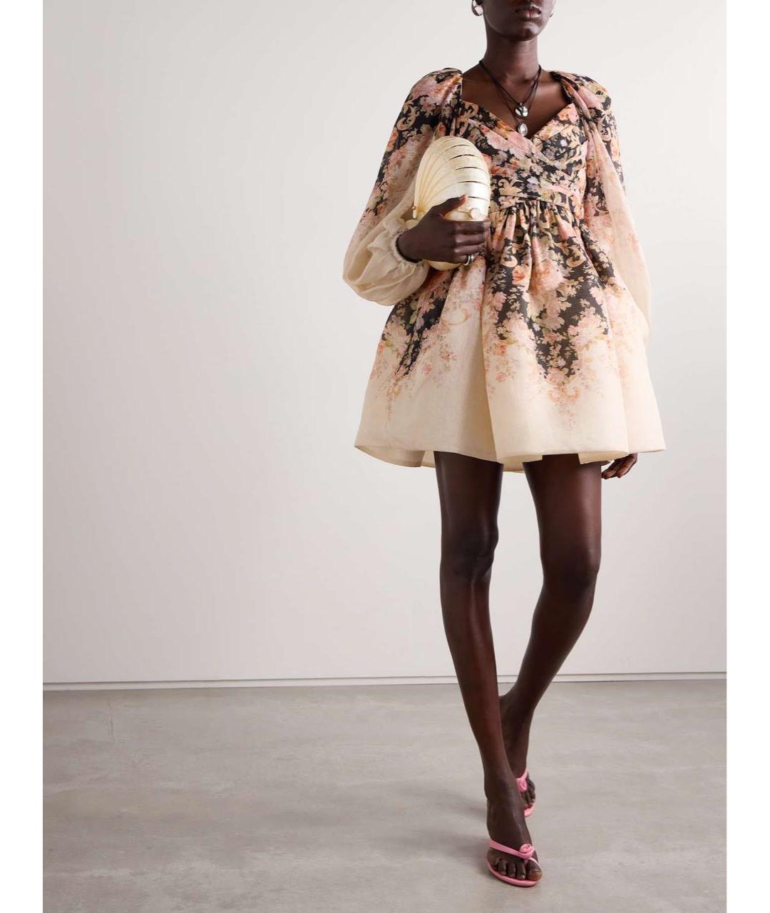 ZIMMERMANN Бежевое льняное коктейльное платье, фото 5