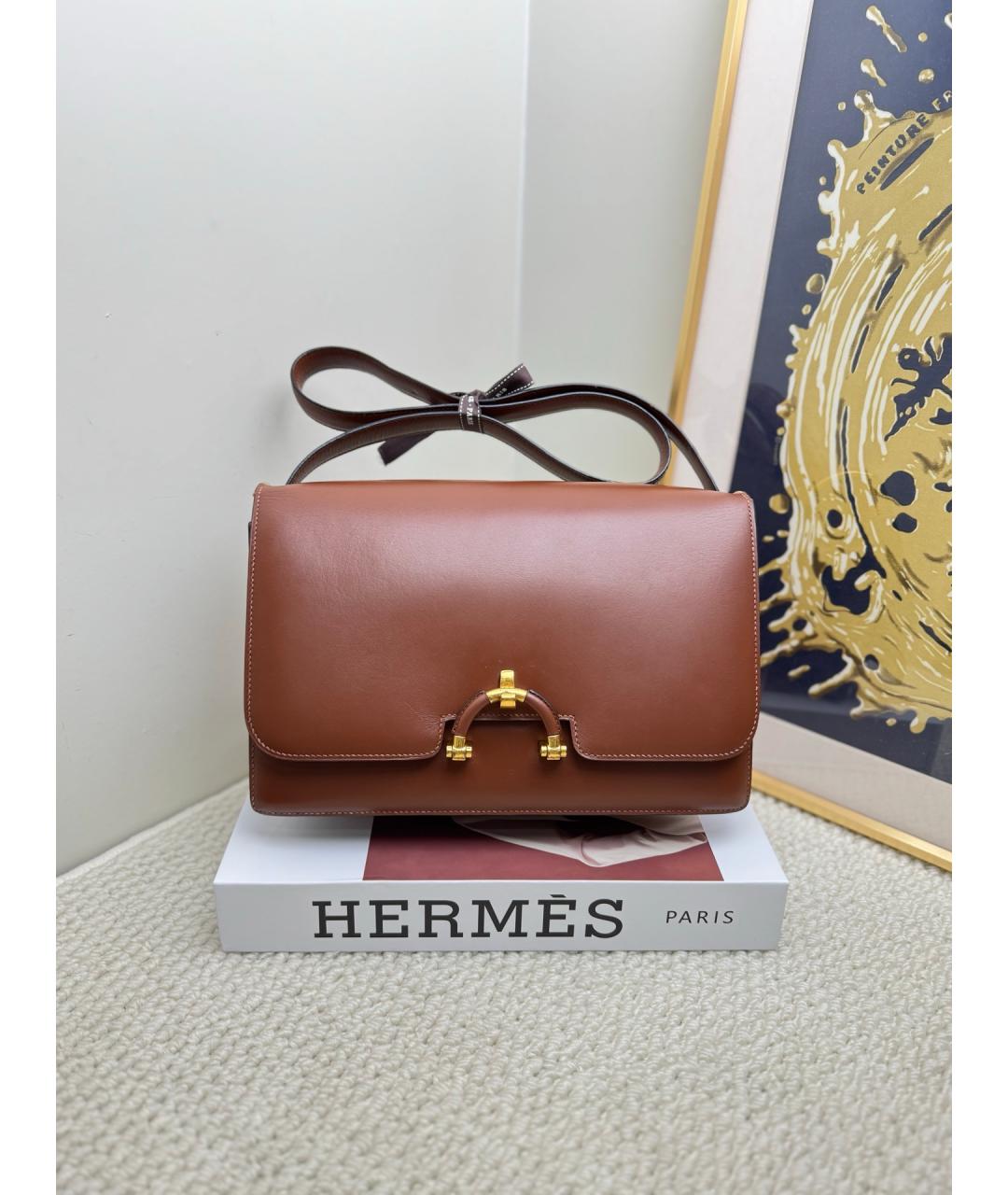 HERMES Коричневая кожаная сумка через плечо, фото 7