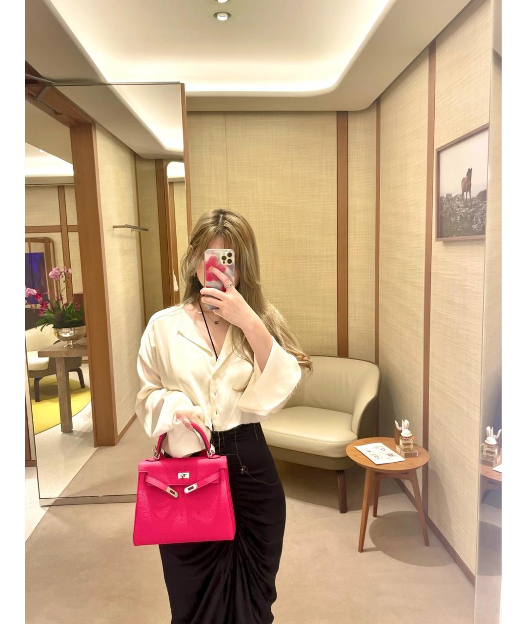 HERMES Розовая кожаная сумка тоут, фото 9