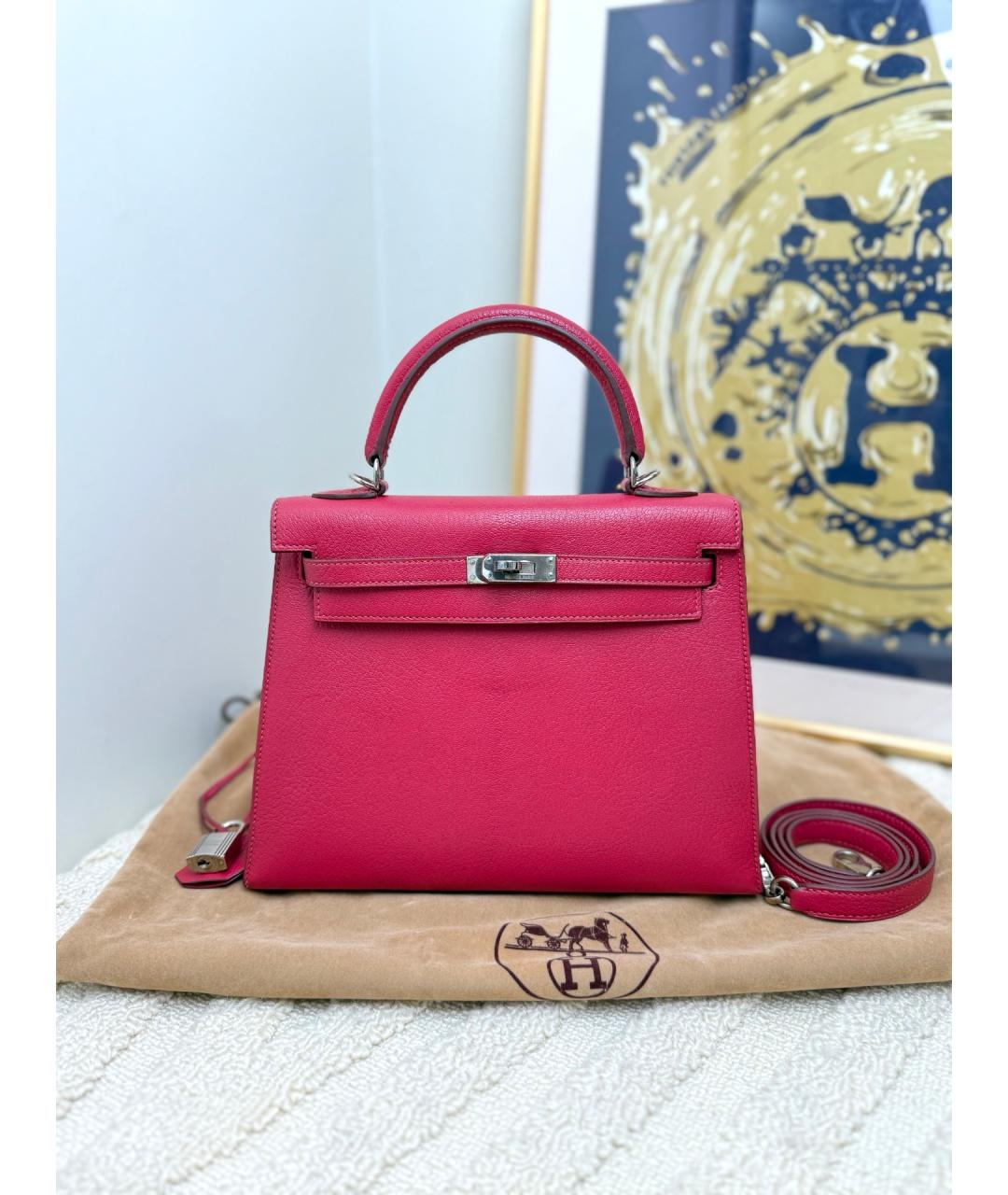 HERMES Розовая кожаная сумка тоут, фото 10