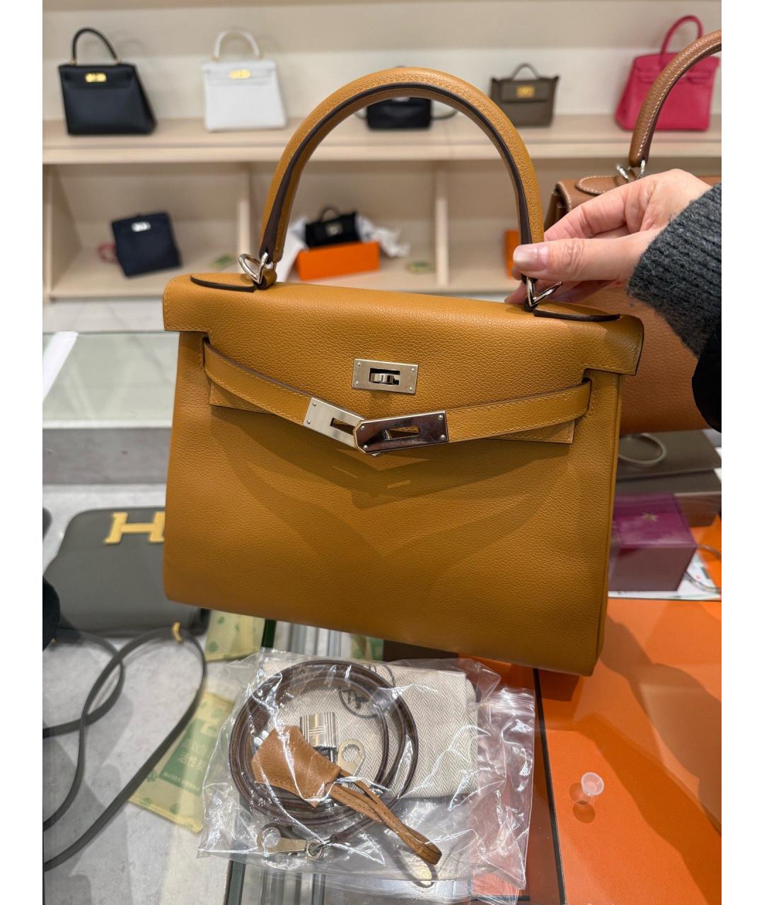HERMES Хаки кожаная сумка тоут, фото 4