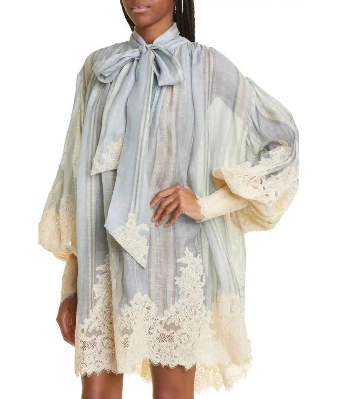 ZIMMERMANN Голубое льняное коктейльное платье, фото 6
