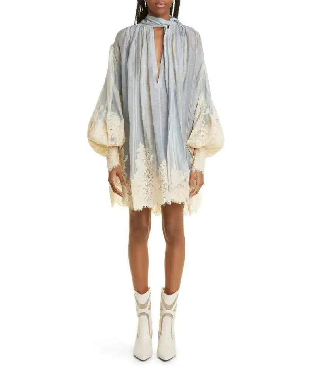 ZIMMERMANN Голубое льняное коктейльное платье, фото 3