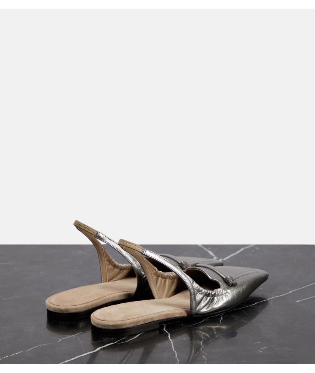 BRUNELLO CUCINELLI Серебряные кожаные мюли, фото 5