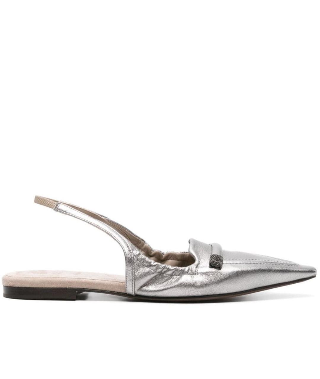 BRUNELLO CUCINELLI Серебряные кожаные мюли, фото 7