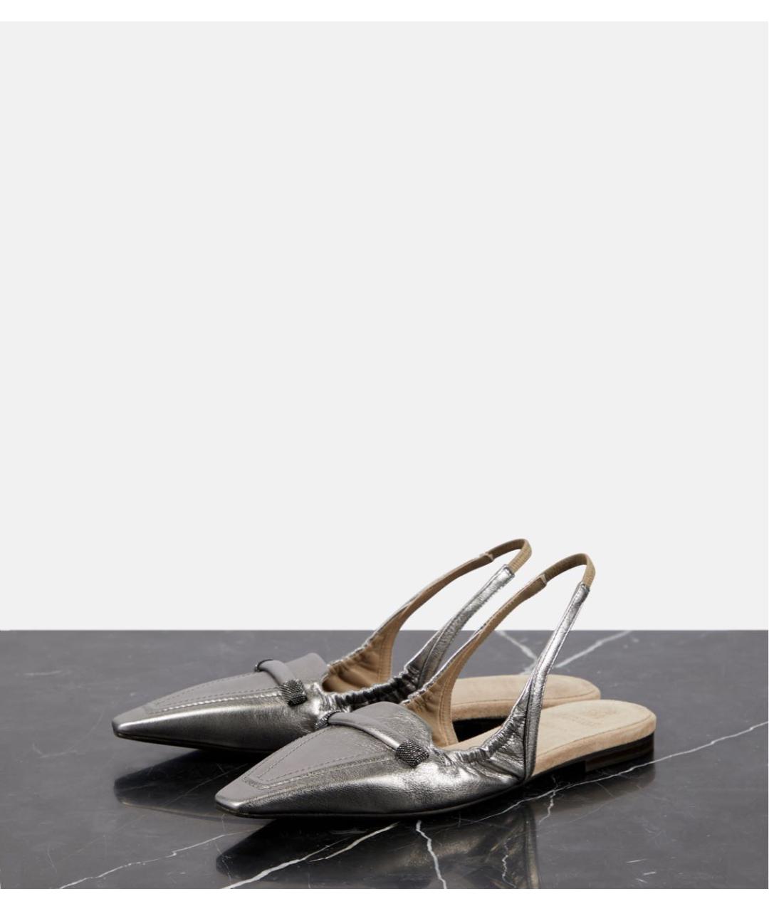 BRUNELLO CUCINELLI Серебряные кожаные мюли, фото 3