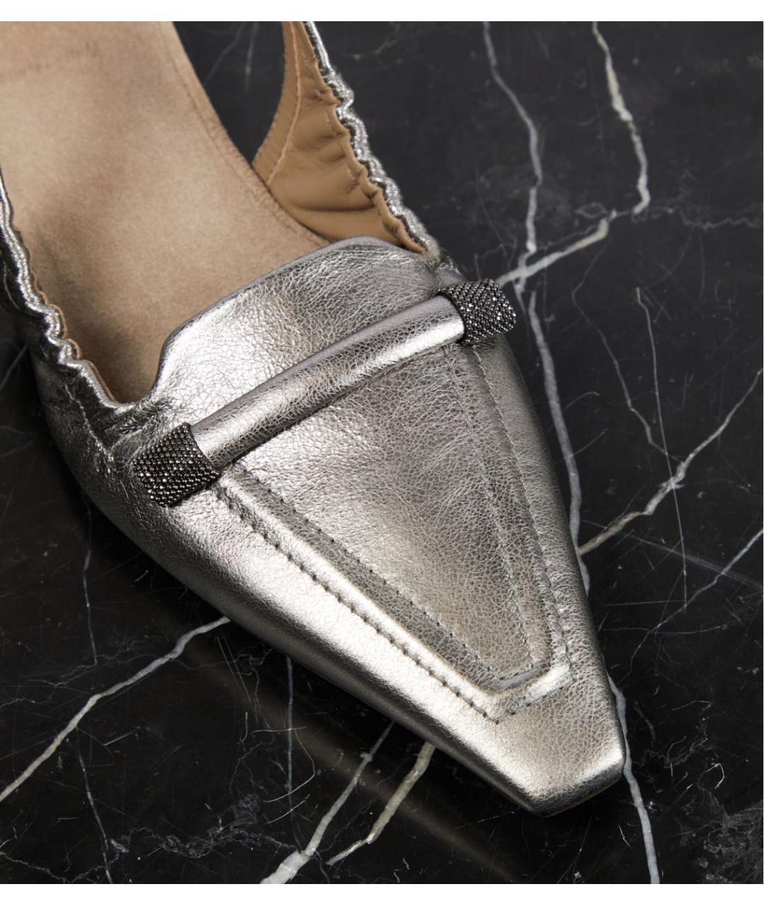 BRUNELLO CUCINELLI Серебряные кожаные мюли, фото 2
