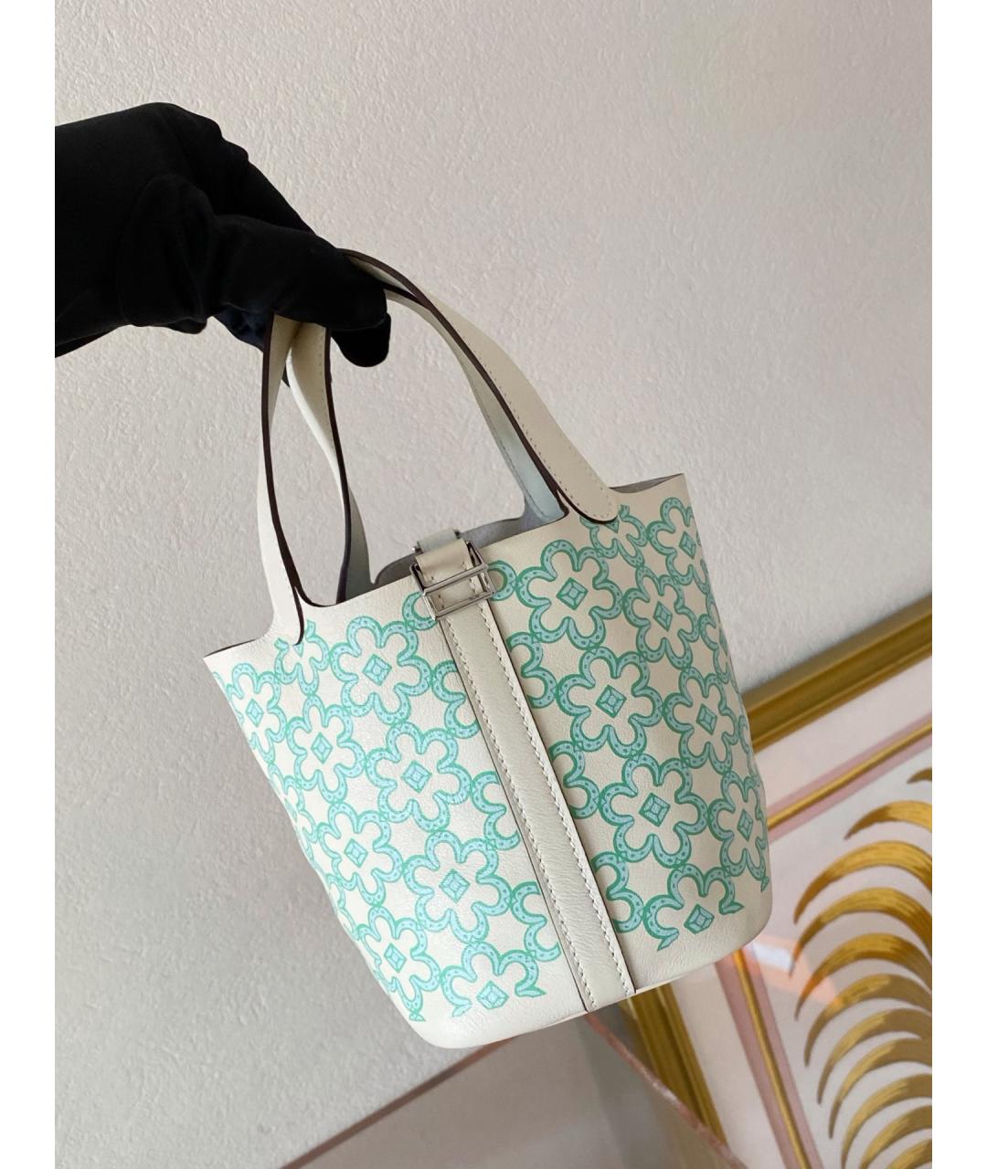 HERMES Белая кожаная сумка тоут, фото 2