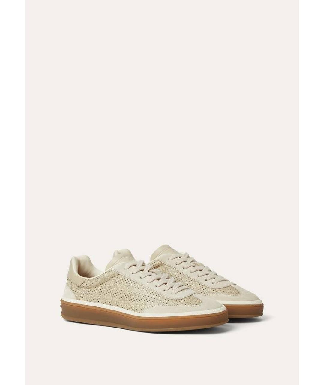 LORO PIANA Бежевые кожаные кеды, фото 3