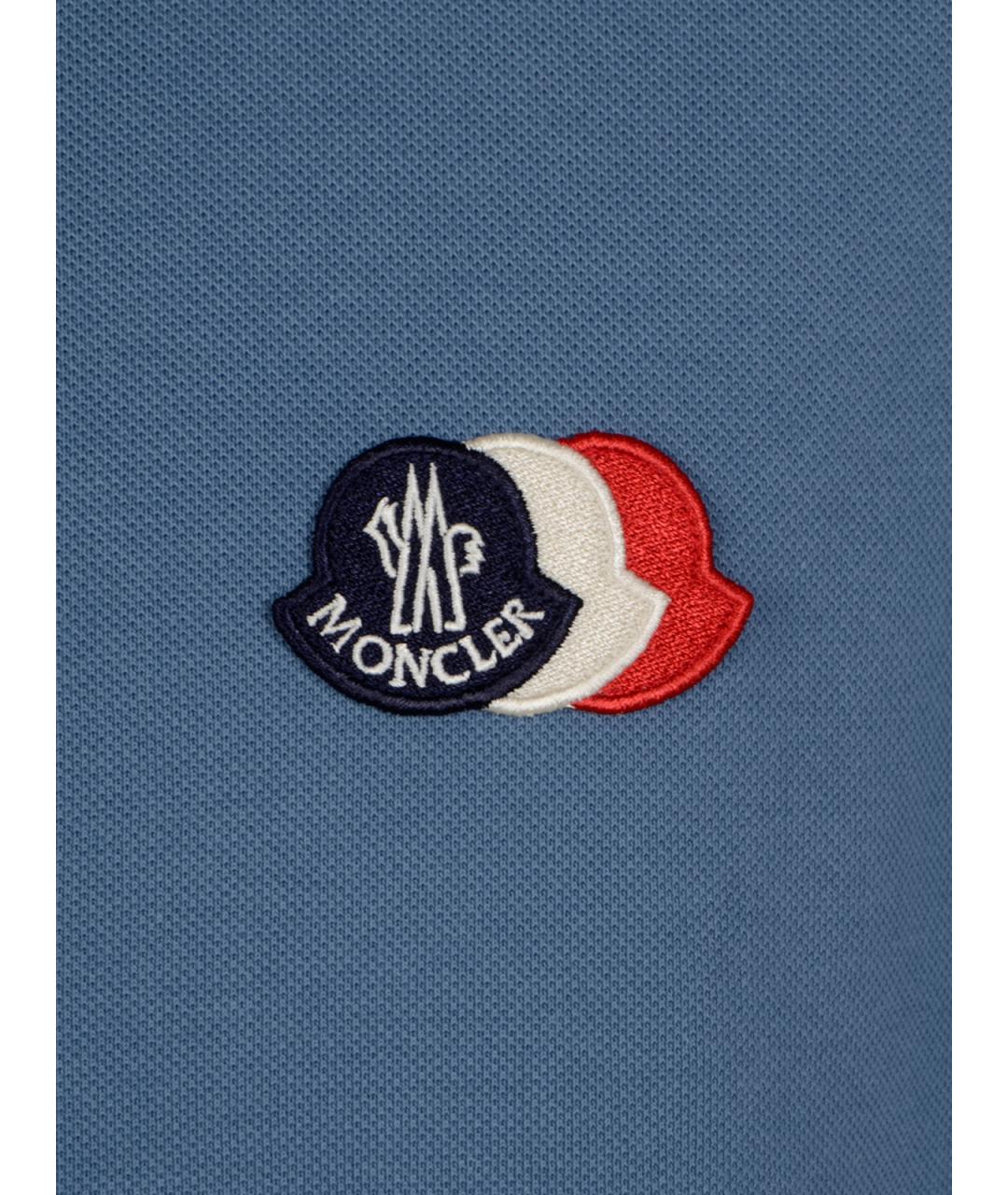 MONCLER Синее хлопковое поло с коротким рукавом, фото 3
